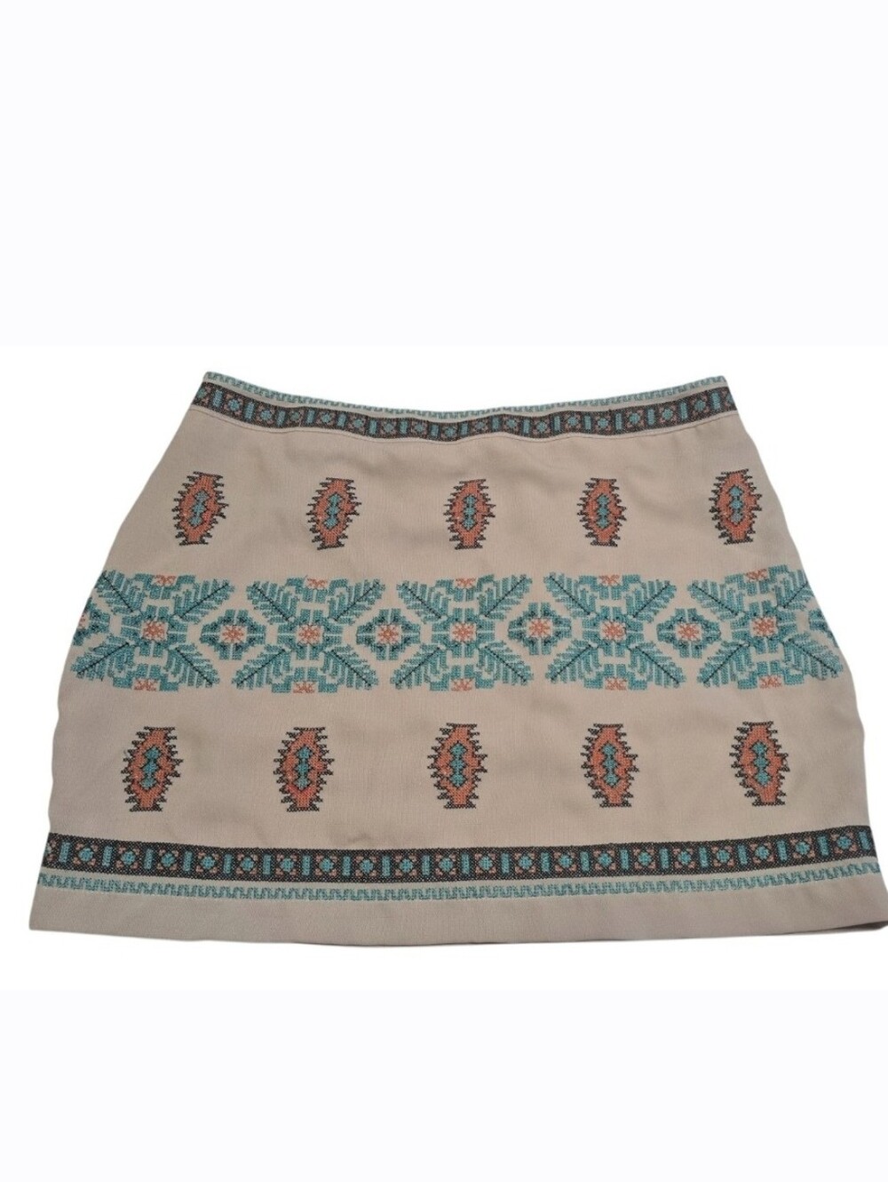 NWT Ya Los Angeles Embroidered Size M Beige Southwestern Tribal Boho Mini Skirt